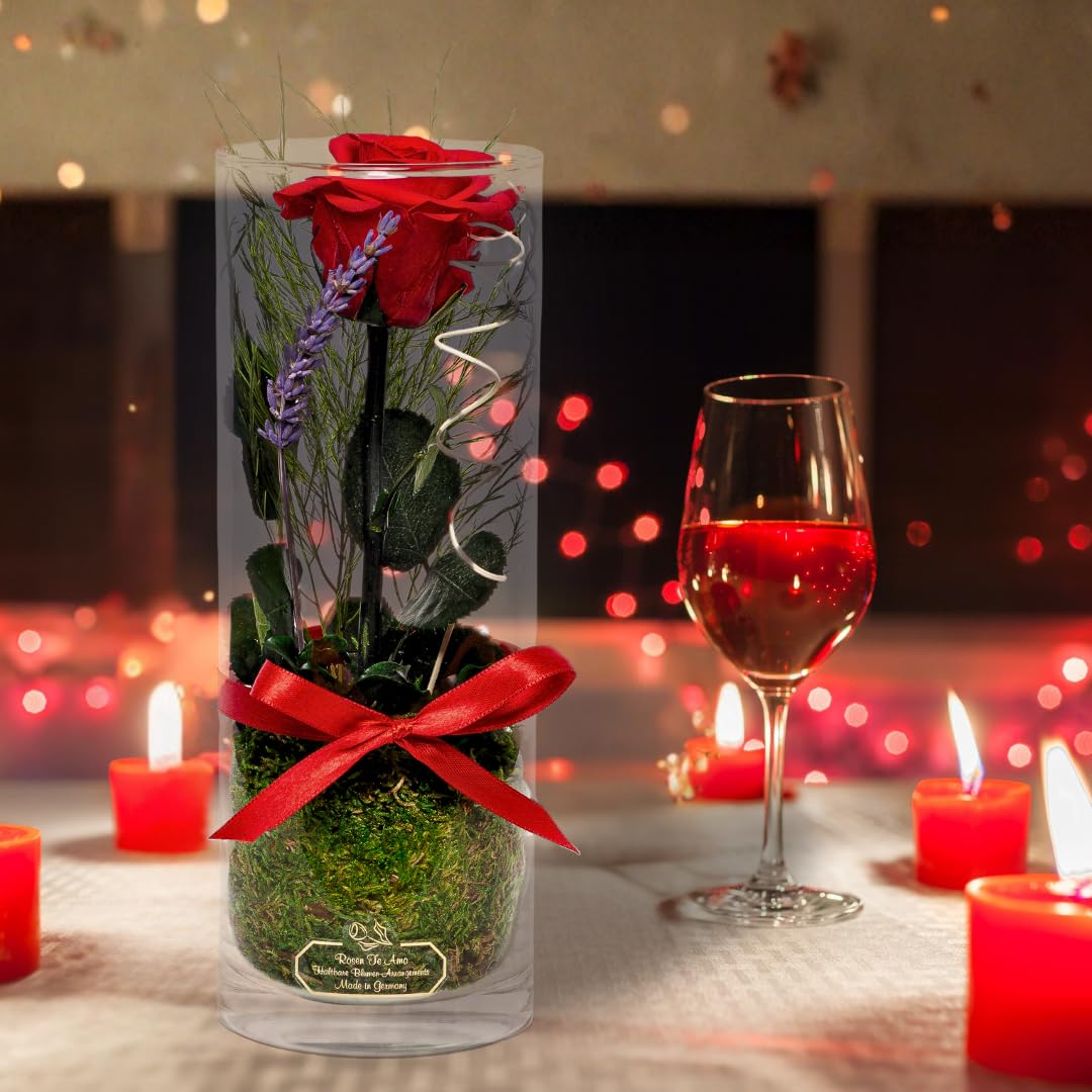 Rosen-Te-Amo, Regalo Dia de la Madre | Rosa eterna preservada roja perfumada en rafinada Maceta de Vidrio || Flores Naturales Domicilio | Decoracion hogar | Regalos Originales Mujer