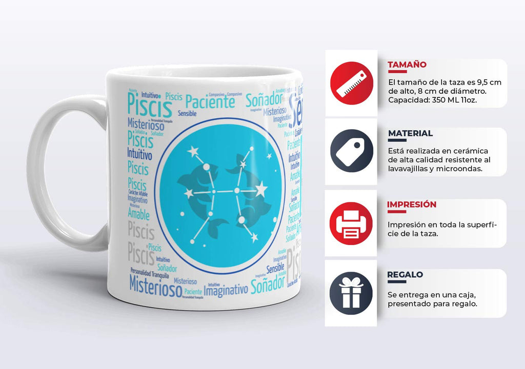 Taza signo Piscis ♓ – Regalo original y práctico