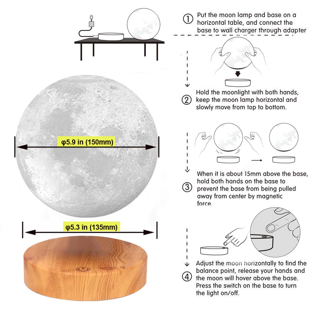 Lámpara Luna Flotante 3D Levitante – Lámpara LED que gira en el aire | Decoración y regalo original