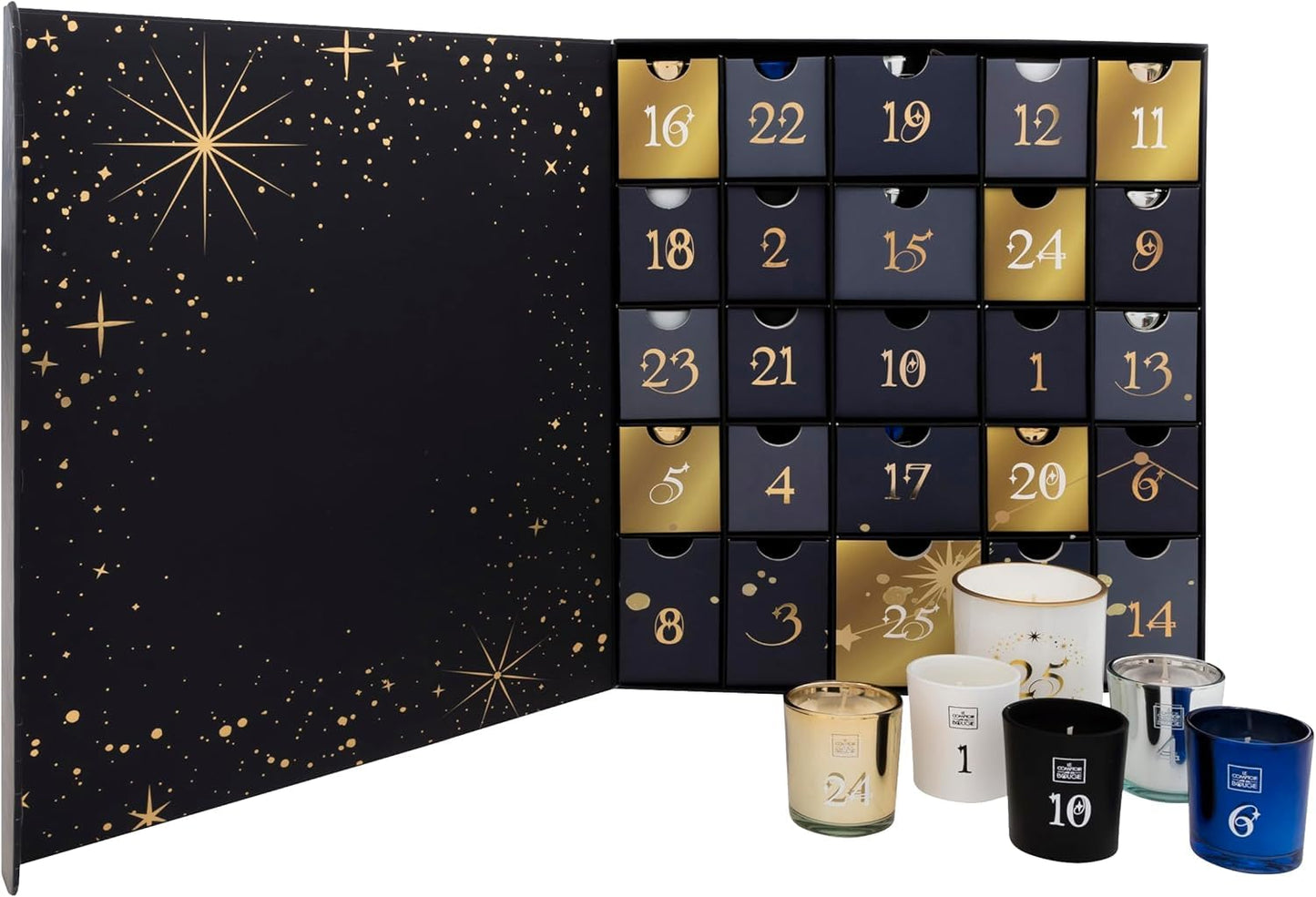 Calendario de Adviento original con 25 velas perfumadas en vaso - versión de lujo