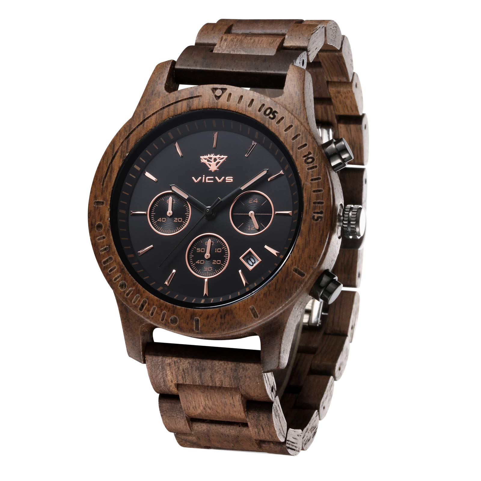 Reloj de madera para hombre de sándalo japonés – Cronógrafo deportivo elegante rojo y negro | Regalo original para hombre