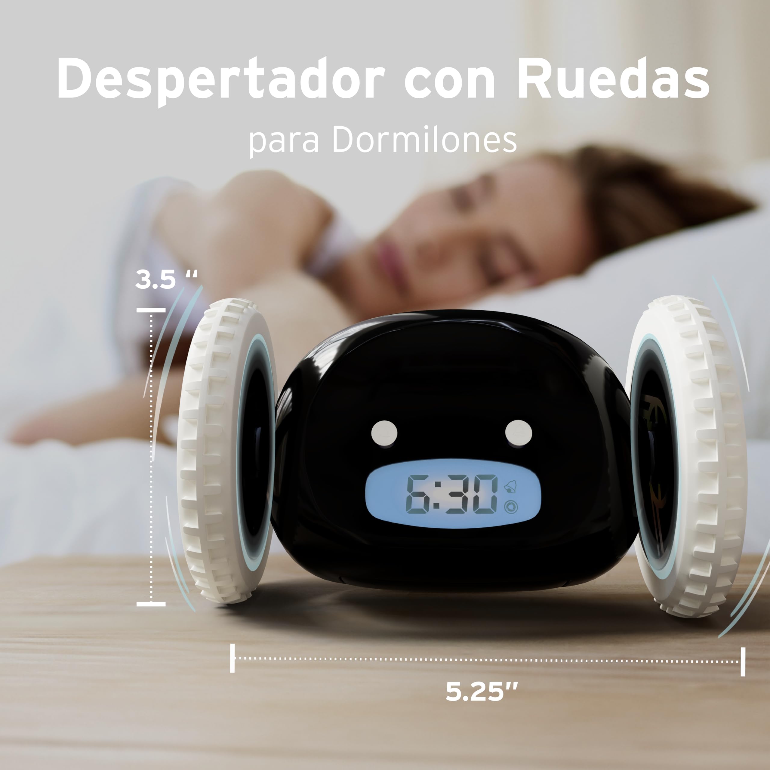 Clocky – Despertador con ruedas que huye | Reloj despertador ruidoso para dormilones profundos | Regalo divertido original