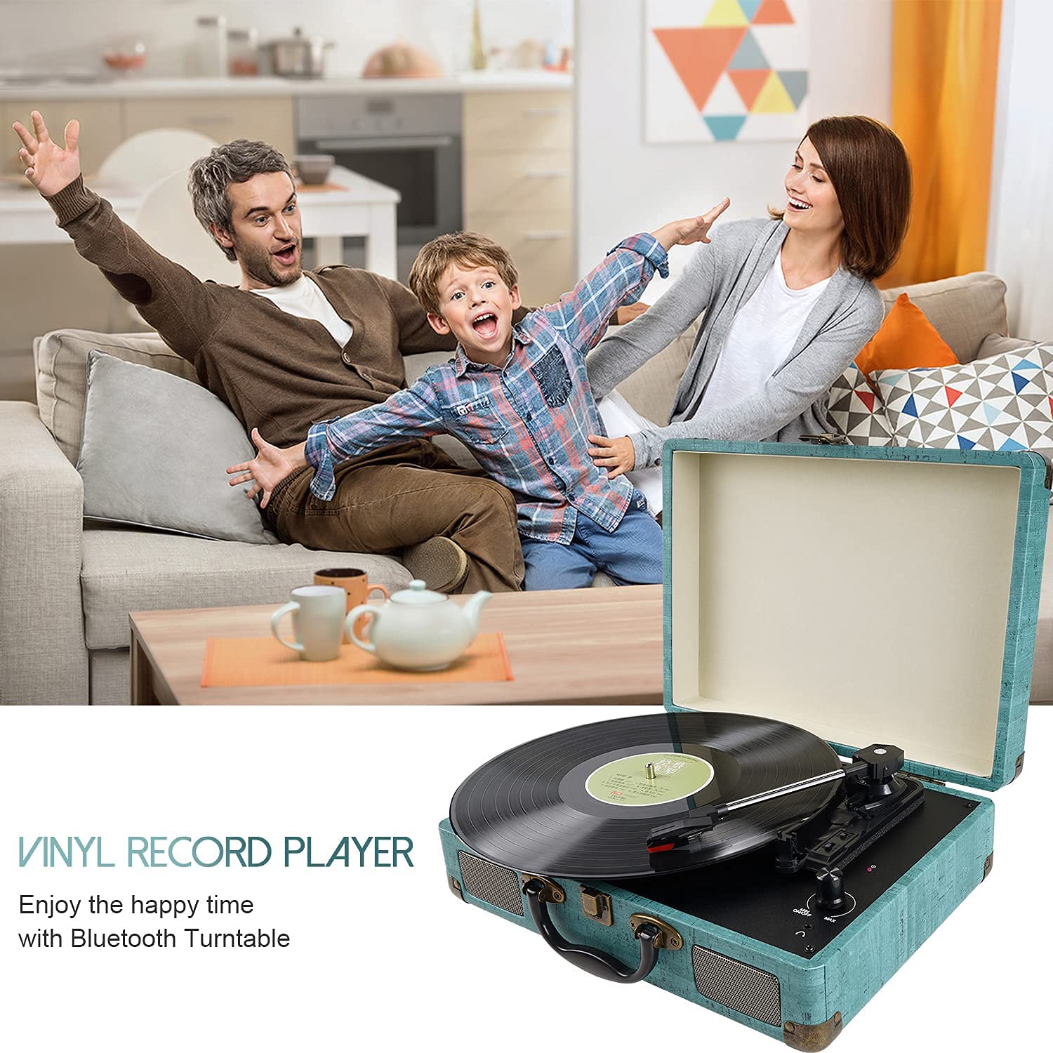 Tocadiscos Bluetooth de 3 Velocidades con Altavoces Estéreo – Reproductor de Vinilo Retro