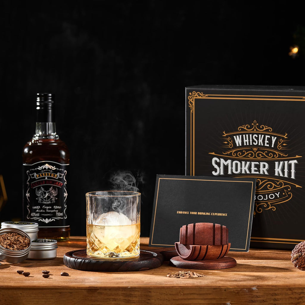 Kit para Ahumar Whisky y Cócteles – Ahumador con antorcha, chips de madera y vasos | Regalo original