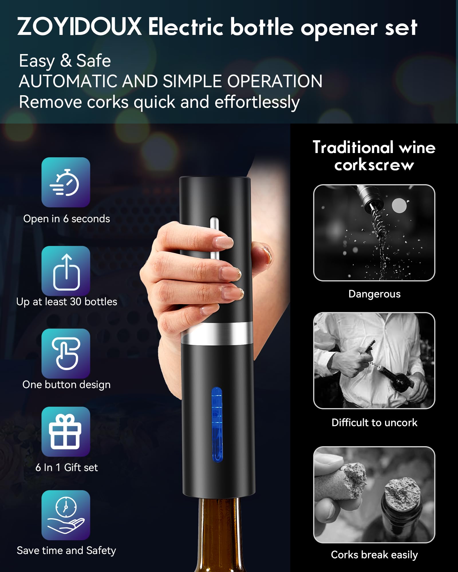 Sacacorchos eléctrico 6 en 1