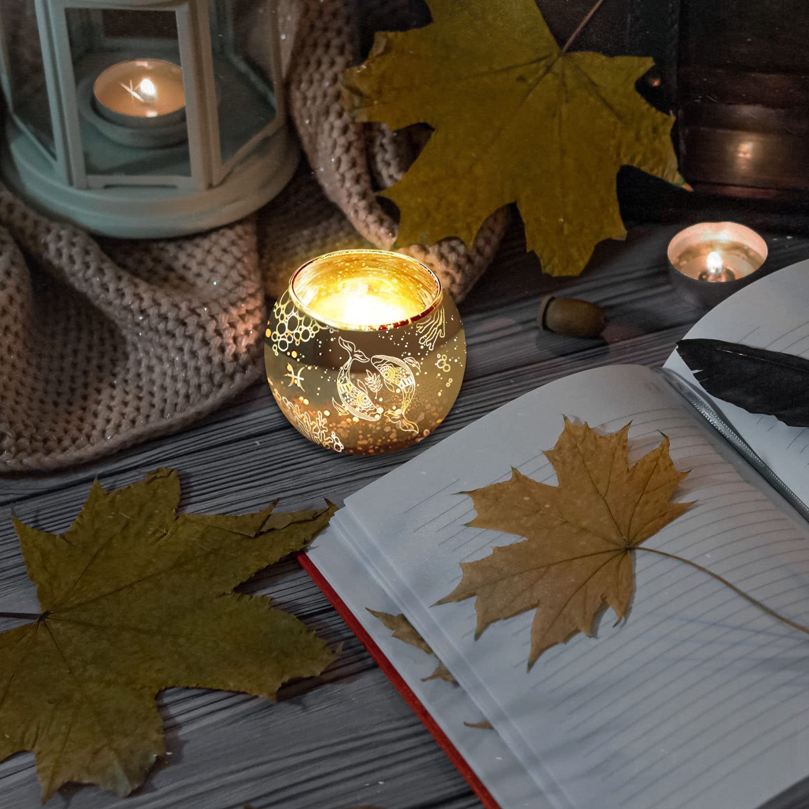 Portavelas Piscis ♓ con piedras – Regalo místico y decorativo