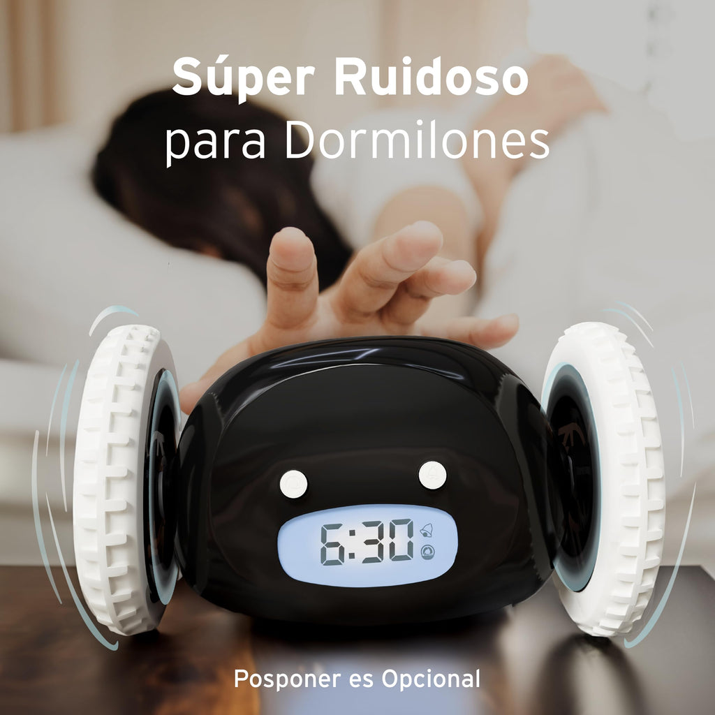 Clocky – Despertador con ruedas que huye | Reloj despertador ruidoso para dormilones profundos | Regalo divertido original