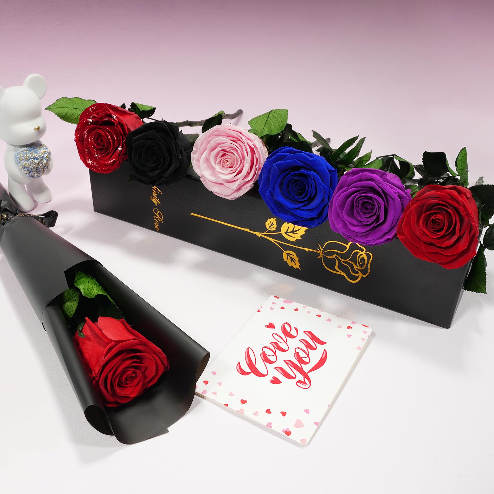 Rosa eterna en caja de regalo – Rosa preservada en varios colores | Regalo romántico para Sant Jordi