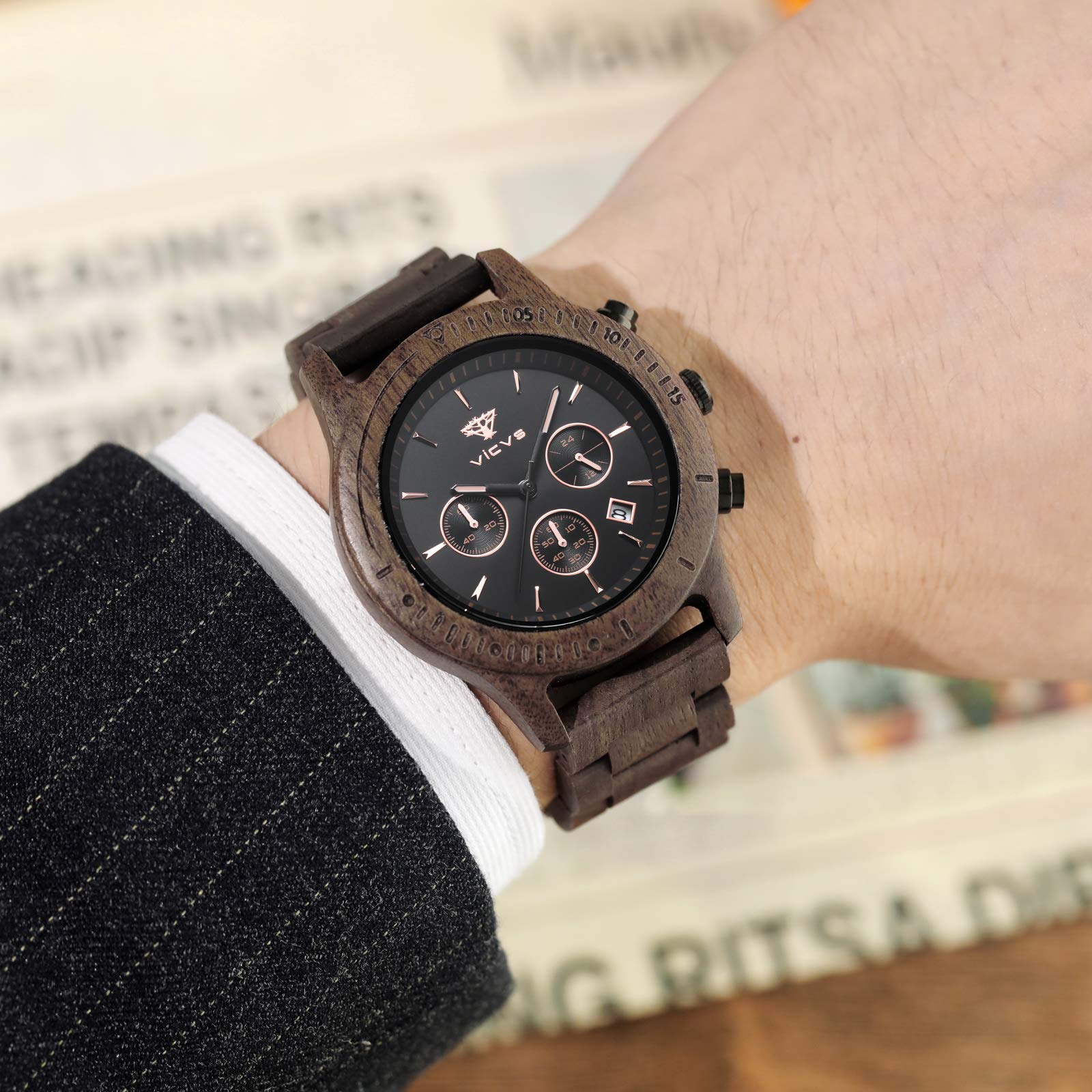 Reloj de madera para hombre de sándalo japonés – Cronógrafo deportivo elegante rojo y negro | Regalo original para hombre