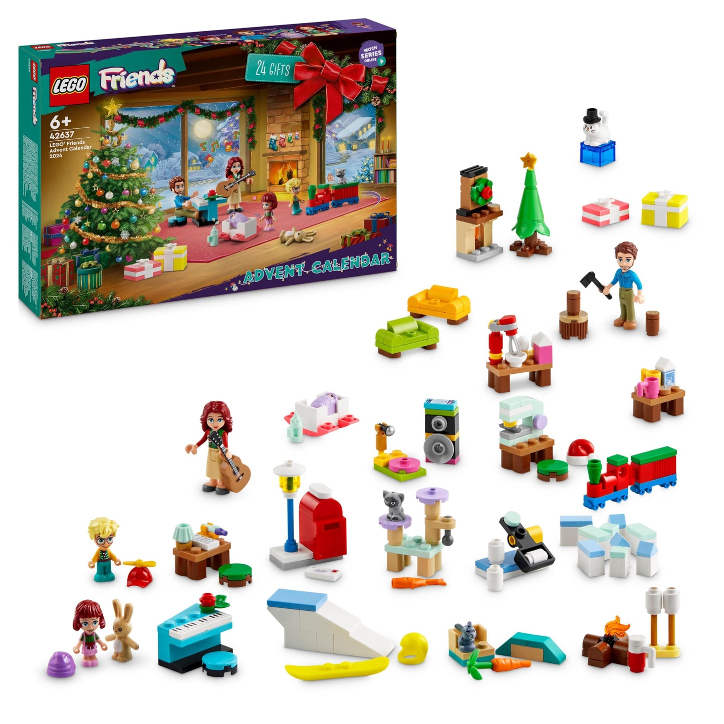 LEGO Friends Calendario de Adviento 2024 Juguete Infantil Prenavideño con 5 Mini Muñecos de Personajes y 3 Figuras de Animales, Regalo Navideño para Niñas y Niños de 6 Años o Más 42637