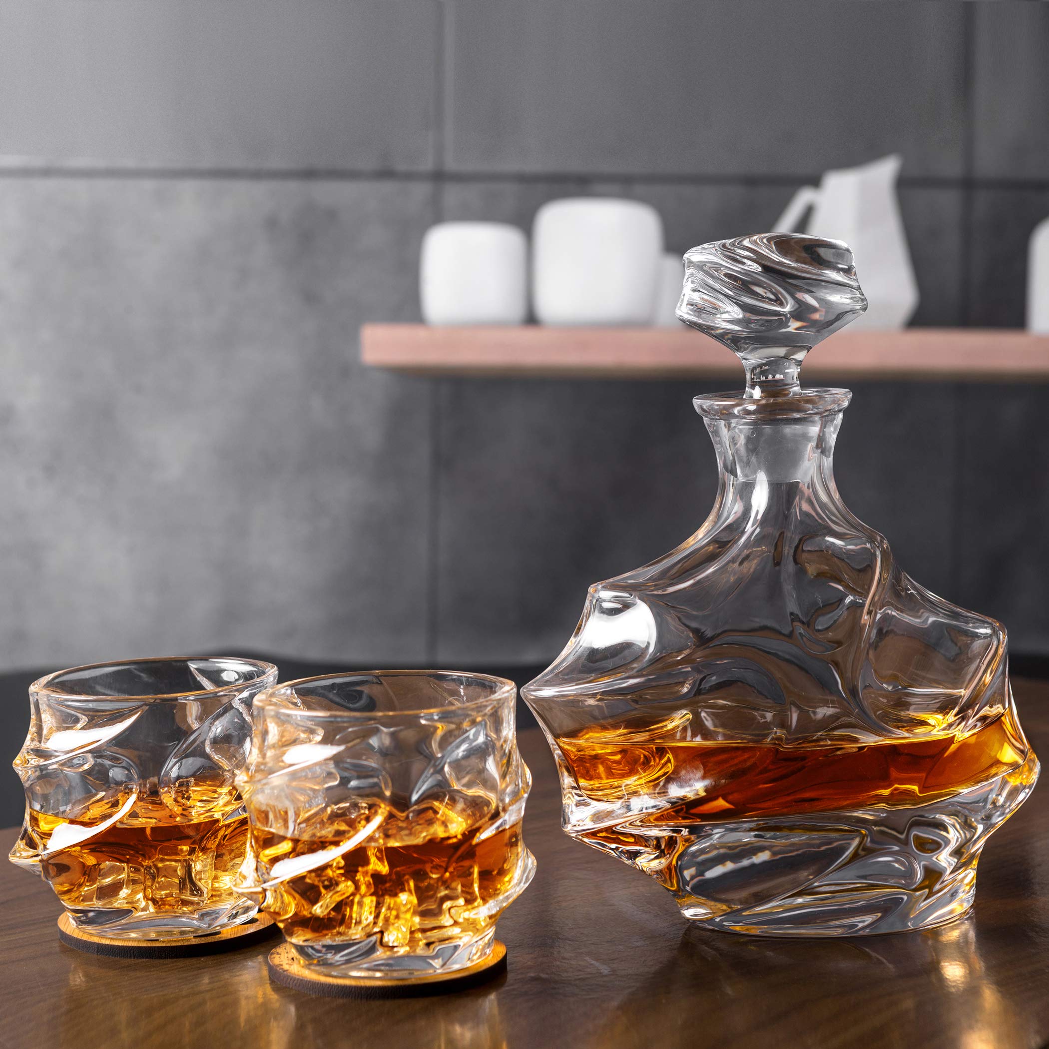 Set de whisky con decantador y 4 vasos de cristal – Estuche de regalo de lujo