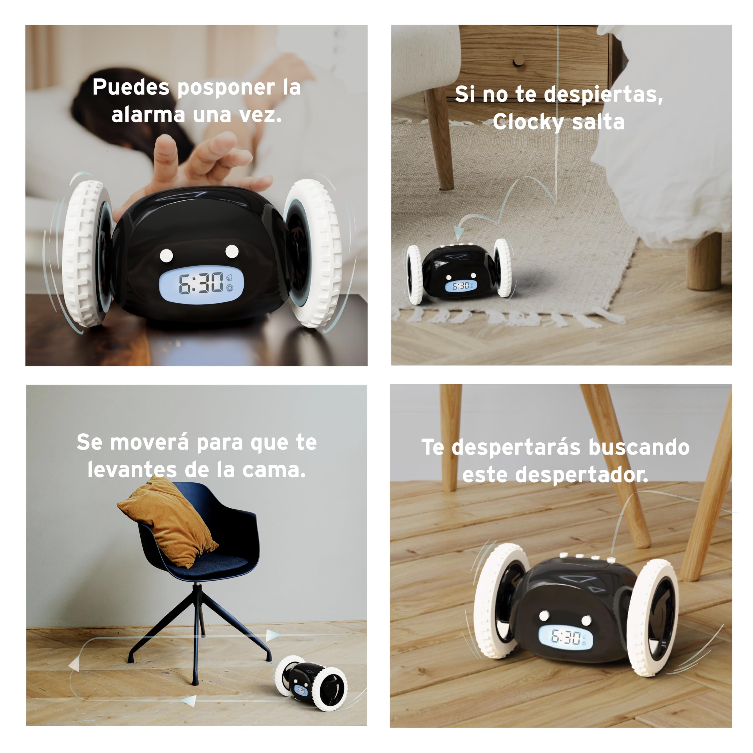Clocky – Despertador con ruedas que huye | Reloj despertador ruidoso para dormilones profundos | Regalo divertido original