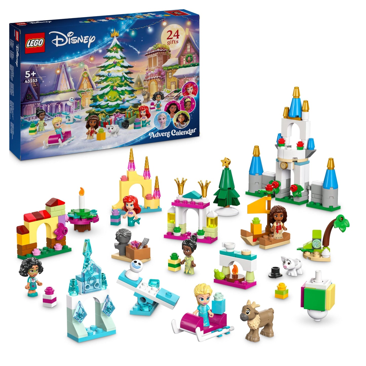 LEGO | Disney Calendario de Adviento 2024 Juguete de Construcción con 5 Micro Muñecas de Elsa, Mirabel, Vaiana y Tiana, Regalo Pre-Navideño para Niñas y Niños de 5 Años o Más 43253