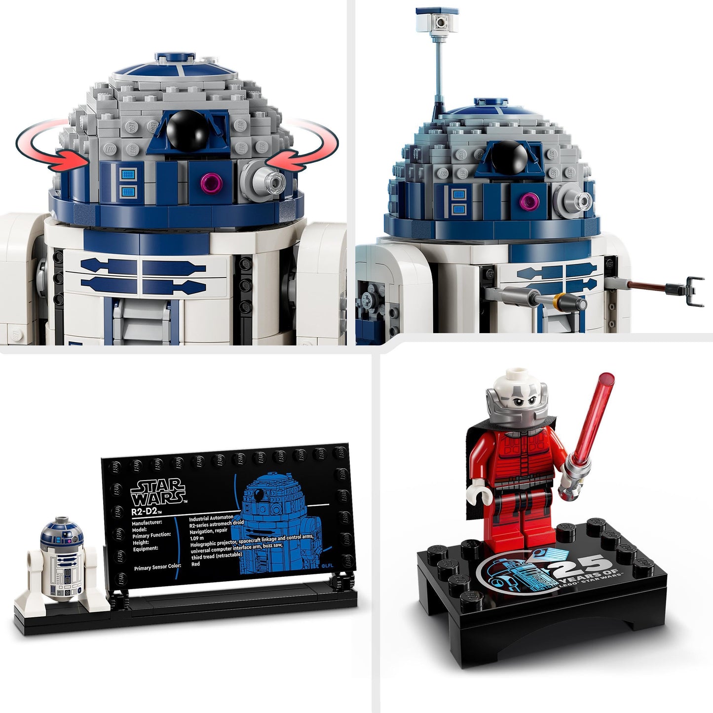 LEGO Star Wars R2-D2 Figura de Droide de Juguete de Construcción con Minifigura de Darth Malek del 25 Aniversario y Placa Decorativa, Regalo para Niños y Niñas de 10 Años o Más 75379