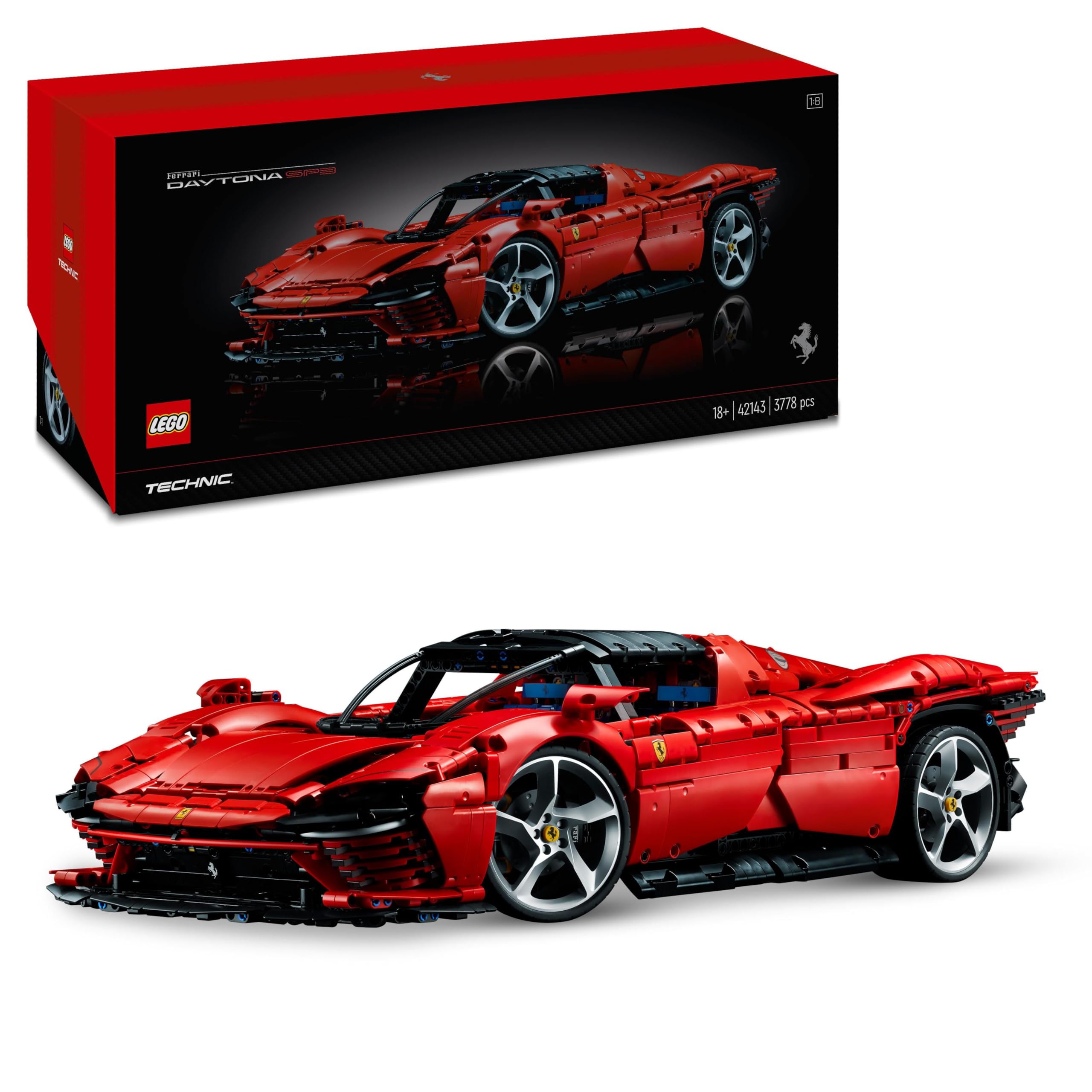 LEGO Technic Ferrari Daytona SP3 42143 – Supercoche rojo para construir escala 1:8 | Regalo premium para fans de LEGO