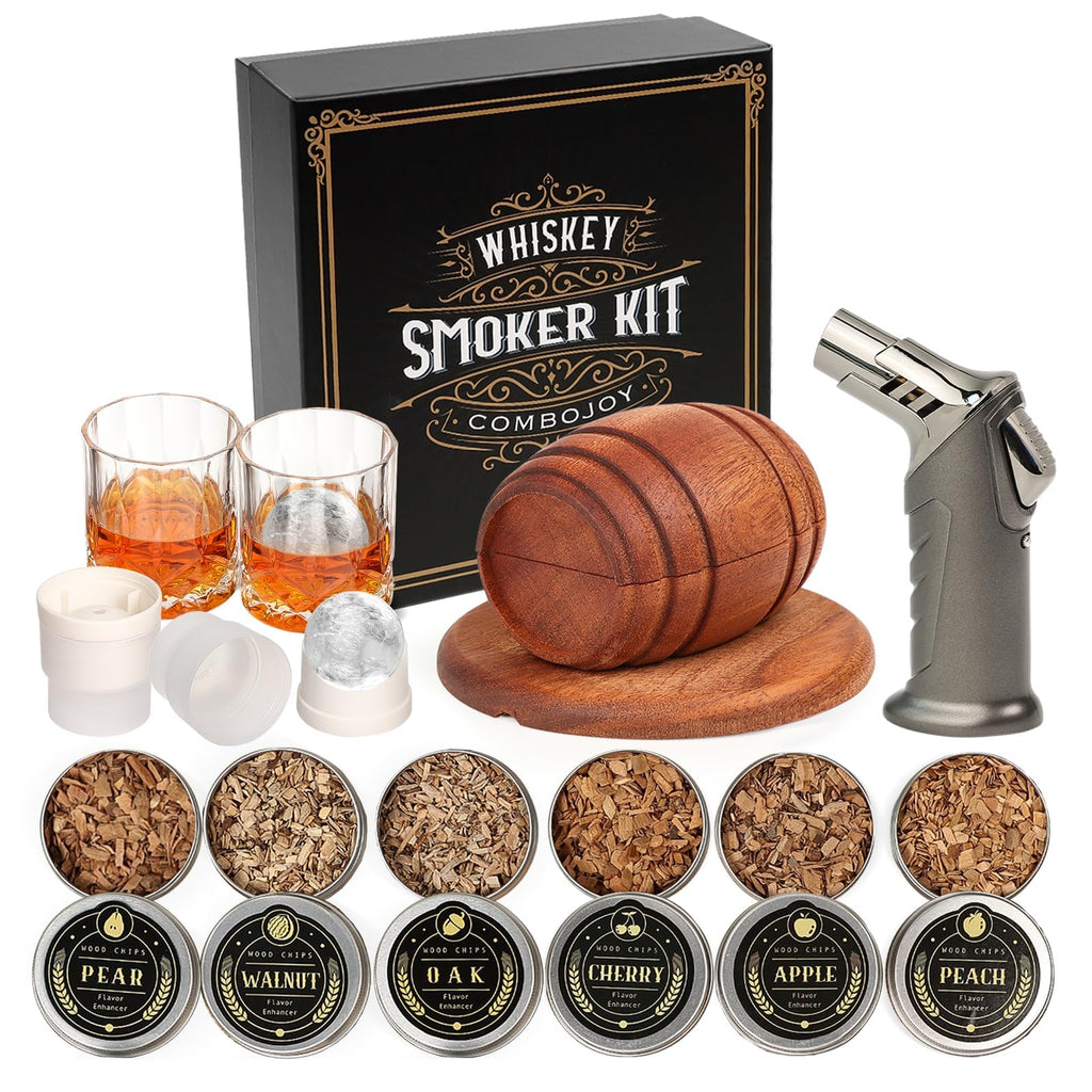 Kit para Ahumar Whisky y Cócteles – Ahumador con antorcha, chips de madera y vasos | Regalo original