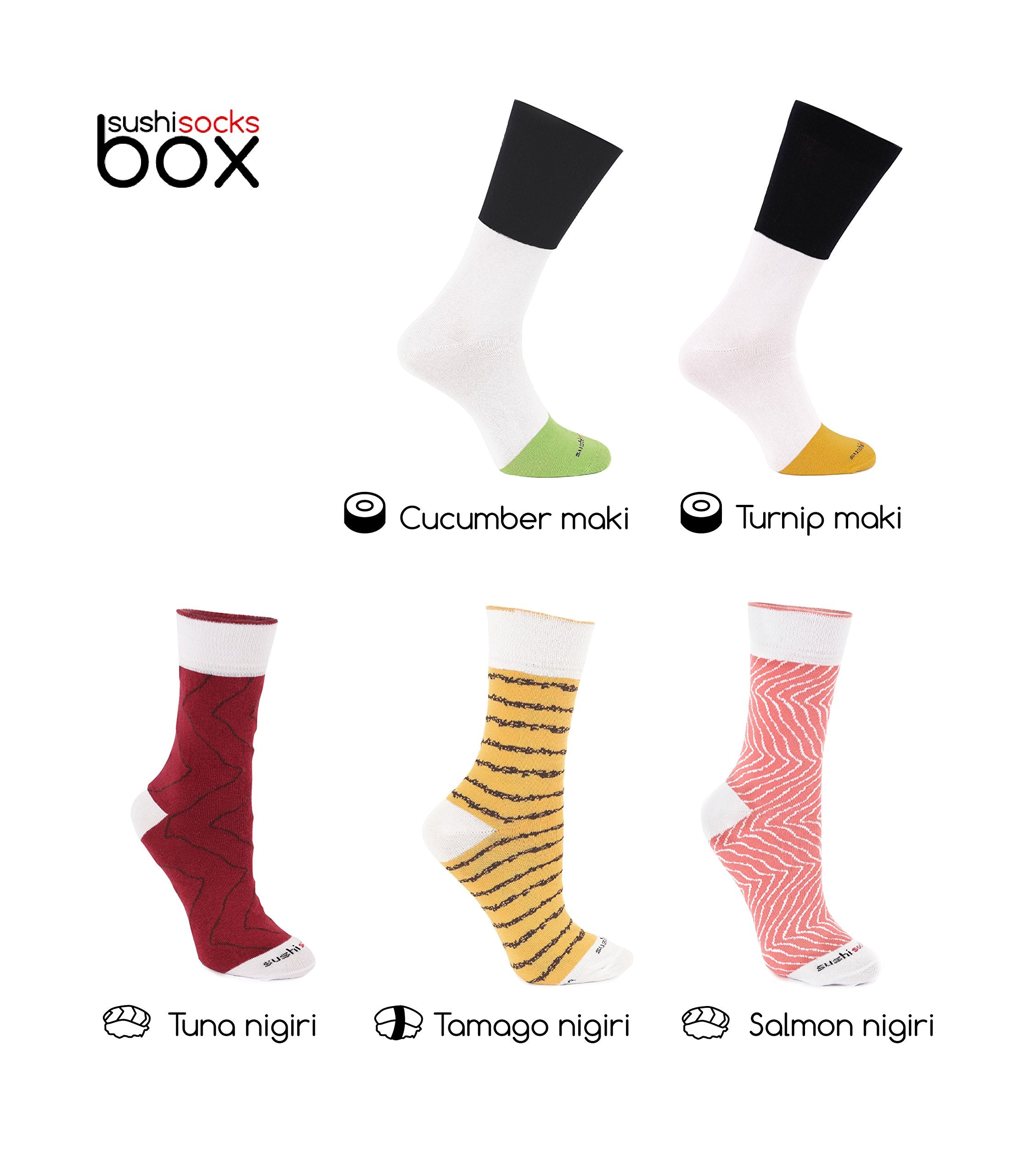 Calcetines Sushi Divertidos Rainbow Socks – 5 Pares de Calcetines Unisex con Diseño de Sushi | Regalo Original