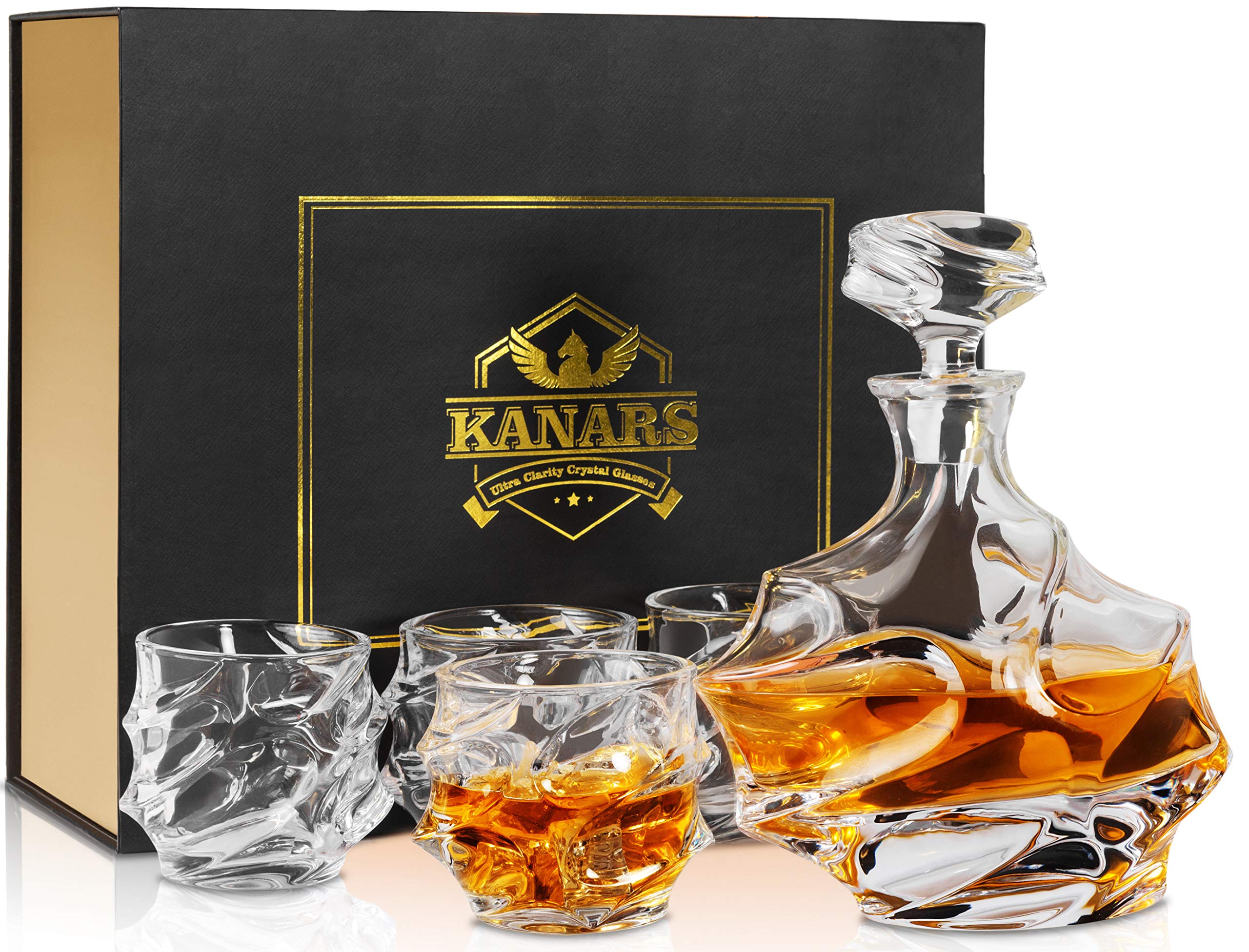 Set de whisky con decantador y 4 vasos de cristal – Estuche de regalo de lujo