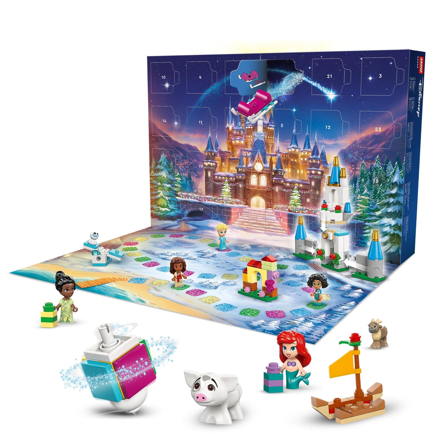 LEGO | Disney Calendario de Adviento 2024 Juguete de Construcción con 5 Micro Muñecas de Elsa, Mirabel, Vaiana y Tiana, Regalo Pre-Navideño para Niñas y Niños de 5 Años o Más 43253