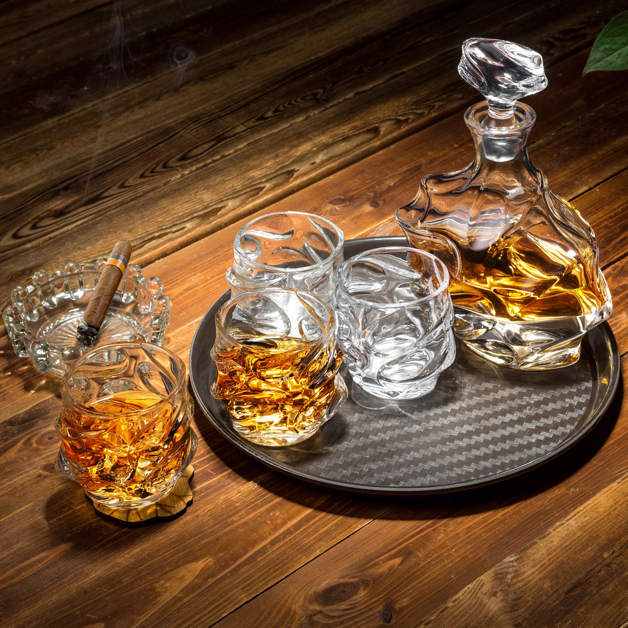 Set de whisky con decantador y 4 vasos de cristal – Estuche de regalo de lujo