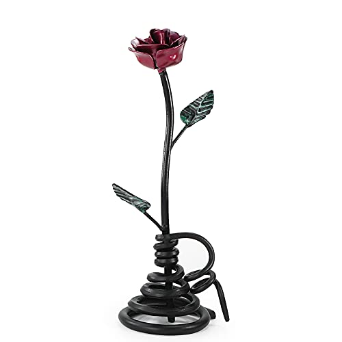 Aoneky Figura de Rosa Eterna de Hierro – con Soporte, Regalo para Novia Mujer Madre en Aniversario Boda Cumpleaños San Valentín Navidad, Estatua Decoración en Hogar Casa