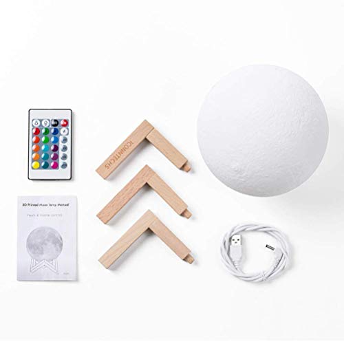 15cm Lámpara Luna 3D, ICONNTECHS Brillo Regulable 16 Colores RGB Recargable USB Control remoto y Control táctil LED Lunar Luz Nocturna Decorativa para Dormitorio, Salón, Regalo para Mujeres y Niños, L