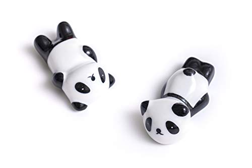 HauSun Panda - Juego de palillos de cerámica con forma de bambú, reutilizables, estilo chino, color negro y elegante, estilo clásico, en caja de regalo (2 pares)