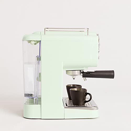 CREATE / THERA RETRO / Cafetera Express para Espresso y Cappucino Verde Pastel / 1100W, 15 Bares, Vaporizador Orientable, capacidad 1.25l, Café Molido y Monodosis, Con Doble Salida