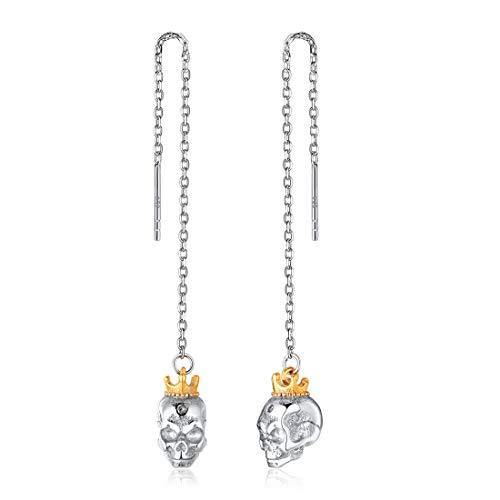 Corona Cráneo Regalo Halloween Calavera Plata de Ley 925 Pendientes Hipoalergénicos para Mujeres Joyería Gótica Punk Colgantes Largos con Cadenas Enhebrador - no se que regalar