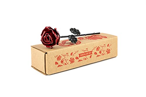 Rosa Eterna de Hierro Forjado para el dia de la madre -Regalos significativos -  Forjada a Mano (Roja/Negro)