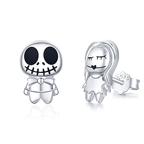 Pendientes de Halloween, Jack Skellington y Sally pendientes de plata de ley 925, pesadilla antes de Navidad, regalo para mujer, Halloween, día de San Valentín