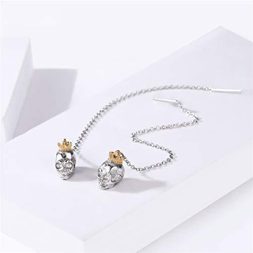 Corona Cráneo Regalo Halloween Calavera Plata de Ley 925 Pendientes Hipoalergénicos para Mujeres Joyería Gótica Punk Colgantes Largos con Cadenas Enhebrador - no se que regalar