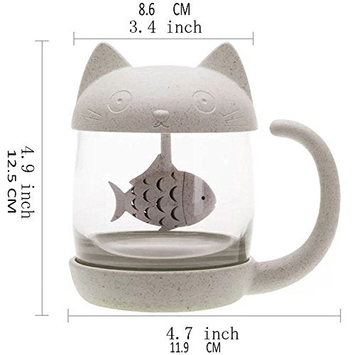 Taza de té de Cristal del Gato Taza De Agua Bottle-with Fish Tea Filtro Filtro de infusión 250ml (8oz)