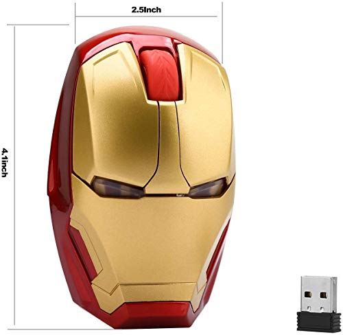 Ratón inalámbrico ergonómico, diseño de Iron Man, 2,4 G, ratón portátil con receptor nano USB, para portátil, ordenador de sobremesa, MacBook, responde hasta 10 m 10 m. - no se que regalar