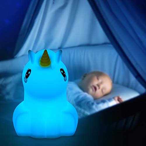 Glinrui Unicornio Luz de noche, lightsandfixtures, Luz Nocturna Infantil, Lámpara de Mesa, lámpara de cabecera silicona, 9 colores con control remoto, lámpara LED lámpara de cama Dormitorio - Mediano