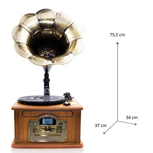 Lauson CL147 Gramófono Vintage Tocadiscos de Vinilo con Bluetooth | Altavoces incorporados Radio FM | CD | USB | 3 Velocidades | Fonógrafo Vinilos Madera