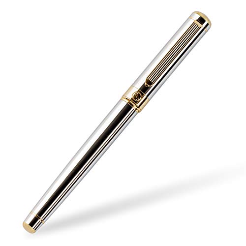 Rollerball Pen de Scriveiner - Bolígrafo Roller de Gama Alta con Acabado en Oro de 24 Quilates, Recambio Schmidt, Regalo Hombres y Mujeres, Bolígrafos Profesionales de Diseño (Cromado Plata)