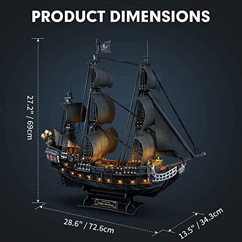 CubicFun Puzzle 3D Queen Anne's Revenge Rompecabezas 3D Nave Kit de Modelo de Barco Pirata (LED) Divertido Regalo para Niños y Adultos, 340 Piezas