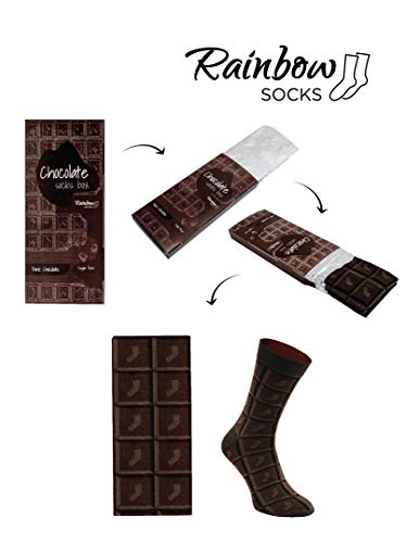 Rainbow Socks - Hombre Mujer Calcetines Barra de Chocolate Graciosos - 1 Par - Chocolate Negro - Talla 36-40 - no se que regalar