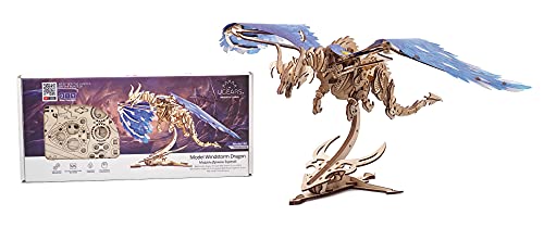 UGEARS Dragón de la Tempestad Puzzle 3D - Modelo mecánico de Reptil mítico con Motor de Goma elástica maquetas para Montar - Juego mecánico de maquetas para Construir para Adultos y niños