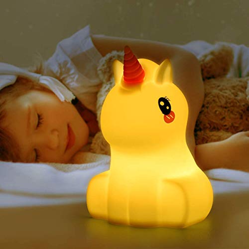 Glinrui Unicornio Luz de noche, lightsandfixtures, Luz Nocturna Infantil, Lámpara de Mesa, lámpara de cabecera silicona, 9 colores con control remoto, lámpara LED lámpara de cama Dormitorio - Mediano