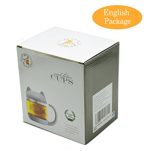 Taza de té de Cristal del Gato Taza De Agua Bottle-with Fish Tea Filtro Filtro de infusión 250ml (8oz)