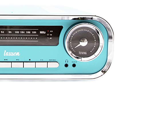 Lauson 01TT18 Tocadiscos Diseño Vintage Coche de Colección con 2 Altavoces Estéreo Integrado de 3 W | Tocadisco Vinilo con Radio FM, Función Bluetooth, USB, AUX | 3 Velocidades (33, 45, 78) (Azul) - no se que regalar