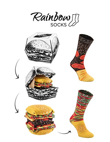 Rainbow Socks - Calcetines divertidos para Hombre Mujer Divertidos Calcetines de Hamburguesa - 2 Pares - Talla UE 41-46 - no se que regalar