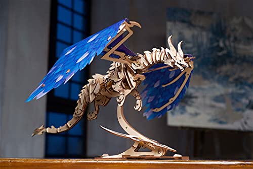 UGEARS Dragón de la Tempestad Puzzle 3D - Modelo mecánico de Reptil mítico con Motor de Goma elástica maquetas para Montar - Juego mecánico de maquetas para Construir para Adultos y niños