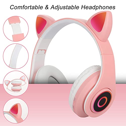 Auriculares Inalámbricos Bluetooth con Luz Cascos Diadema con Oreja de Gato Auriculares Plegable Cancelación de Ruido Sendowtek Auriculares Rosa con Microfono Incorporado para NS Movil PC Tablet PS4