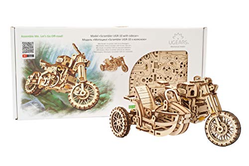 UGEARS maqueta Moto para Montar - Motocicleta Puzzle 3D Adultos - Modelo mecánico de Moto uniqo - maquetas Madera - Rompecabezas Madera 3D para Construir - Kits de construcción 3D (Scrambler UGR-10) - no se que regalar