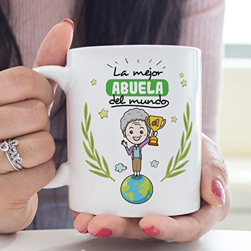 MUGFFINS Taza Abuela - La Mejor Abuela del Mundo - Taza Desayuno/Idea Regalo Original/Día de la Madre para Abuelitas. Cerámica 350 mL