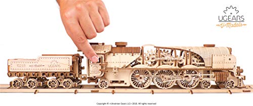 UGEARS V-Express Tren de Vapor - Set de Construcción Puzzle 3D Locomotora Modelo Mecánico de Madera