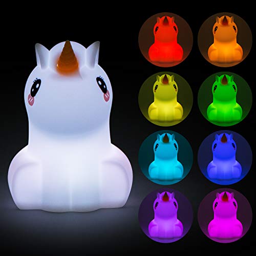 Glinrui Unicornio Luz de noche, lightsandfixtures, Luz Nocturna Infantil, Lámpara de Mesa, lámpara de cabecera silicona, 9 colores con control remoto, lámpara LED lámpara de cama Dormitorio - Mediano